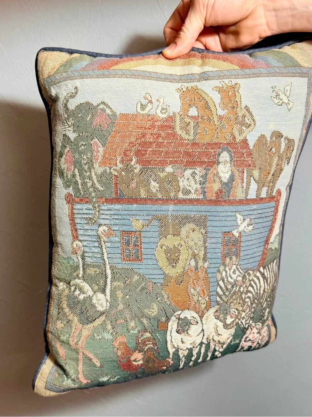 Vintage Noah's Ark Tapestry Pillow with Animals - Multicolor